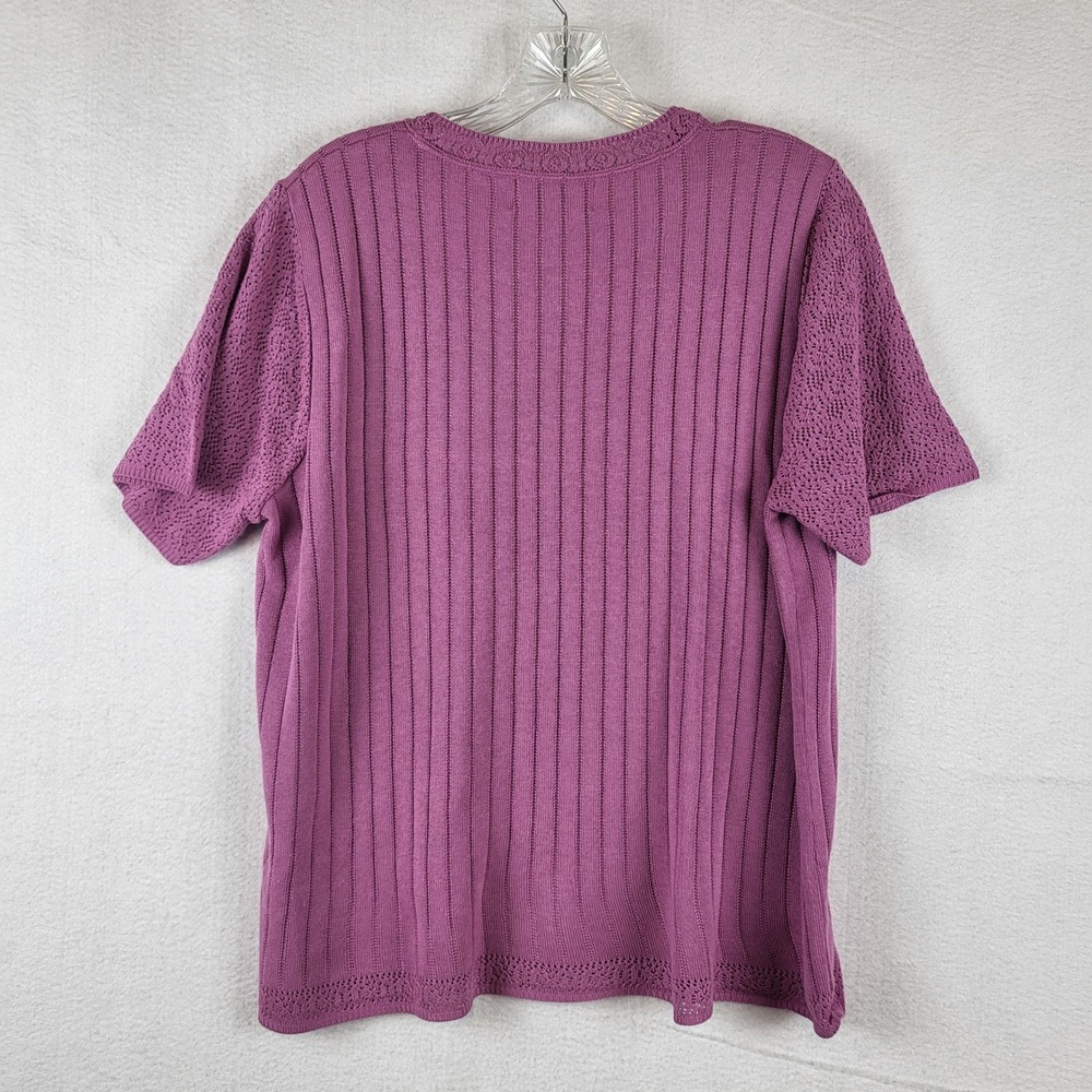 Alfred Dunner Mauve Purple Ribbed Pointelle Knit Short Sleeve Top Womens Medium - Picture 3 of 6